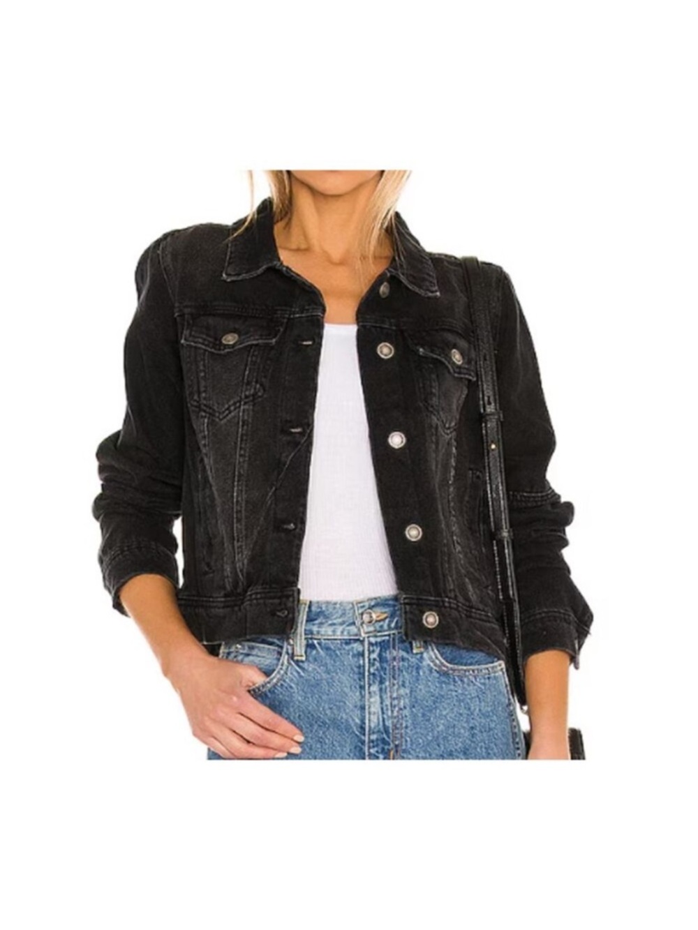 Free People Rumors Black Washed Denim Jacket Size S Oversized Distressed - Picture 1 of 12
